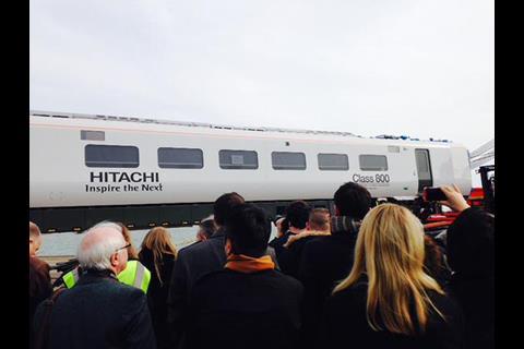 Class 800 trainset being unloaded in Southampton on March 12 (Photo: Hitachi Rail Europe).